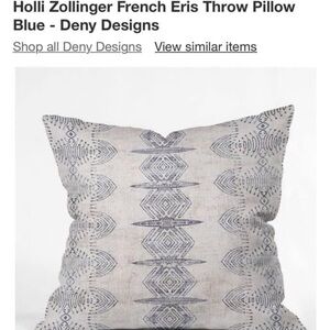 NWT blue/cream throw pillow. 20”x20”